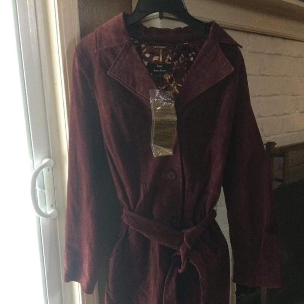 NWT XS Dennis Basso Leather Trench Coat w/belt